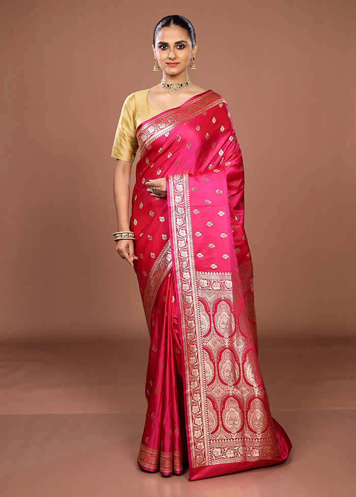 Pink Banarasi Silk Saree With Blouse Piece