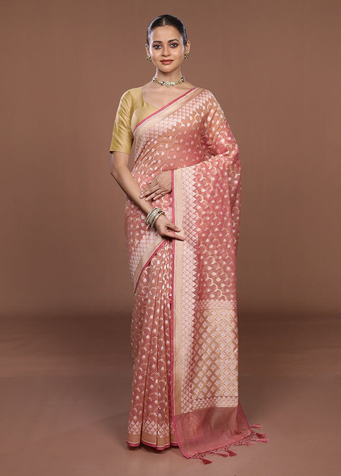 Pink Kora Silk Saree With Blouse Piece