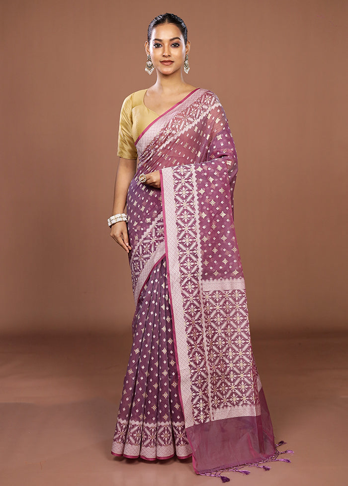 Purple Kora Silk Saree With Blouse Piece