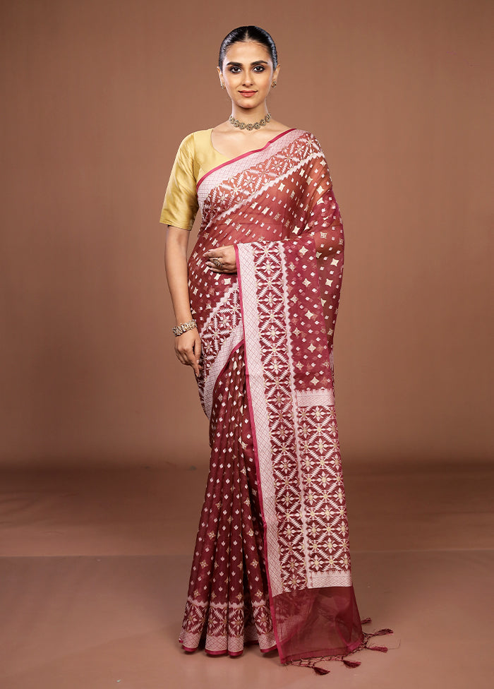 Pink Kora Silk Saree With Blouse Piece
