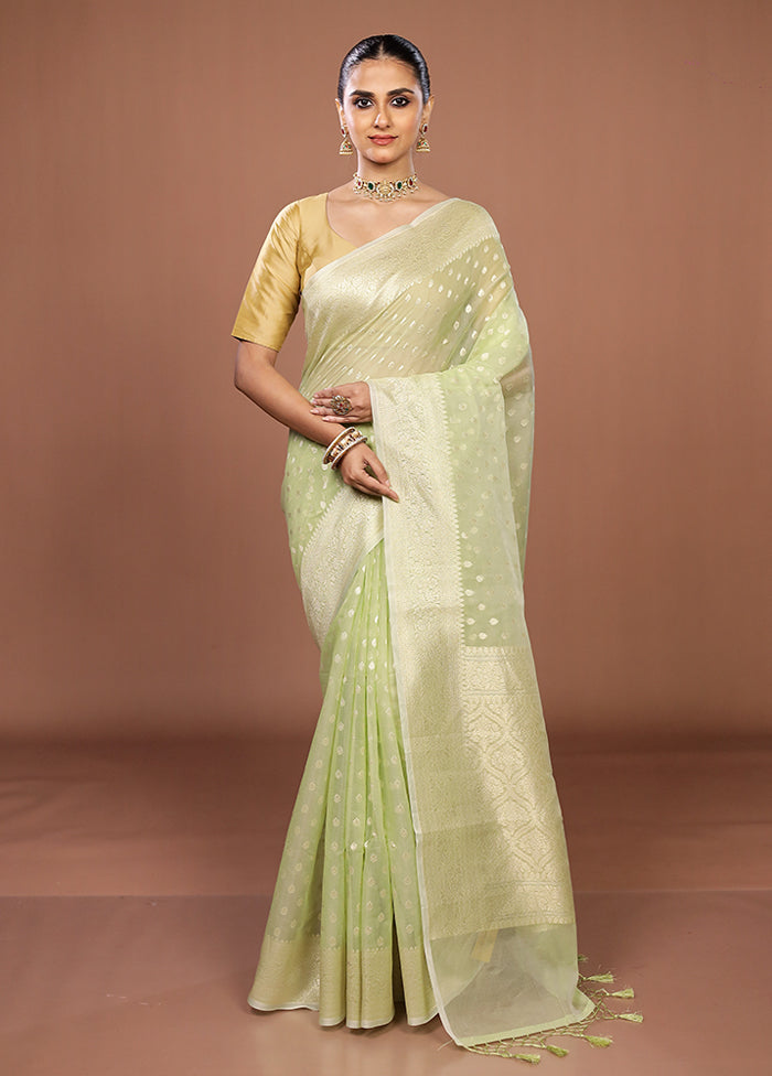 Green Kora Silk Saree With Blouse Piece