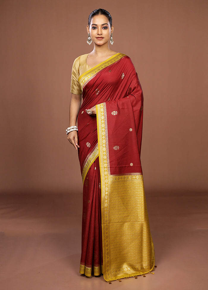 Maroon Dupion Silk Saree With Blouse Piece