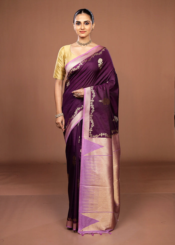 Purple Dupion Silk Saree With Blouse Piece