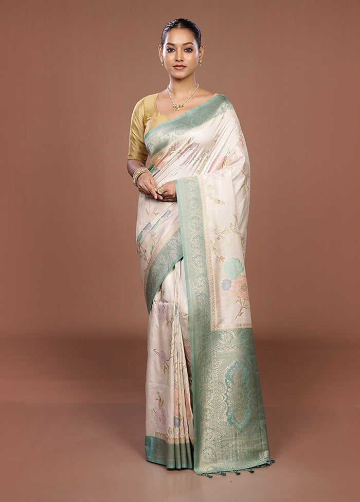 Cream Dupion Silk Saree With Blouse Piece
