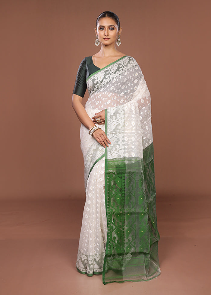 Cream Jamdani Cotton Saree Without Blouse Piece
