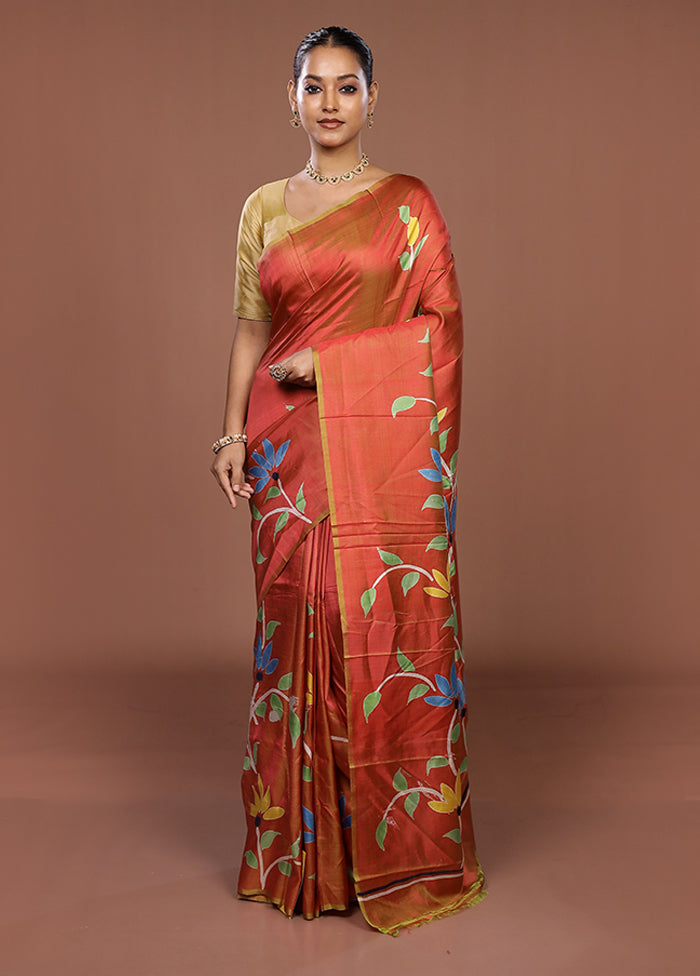 Pink Printed Pure Silk Saree Without Blouse Piece
