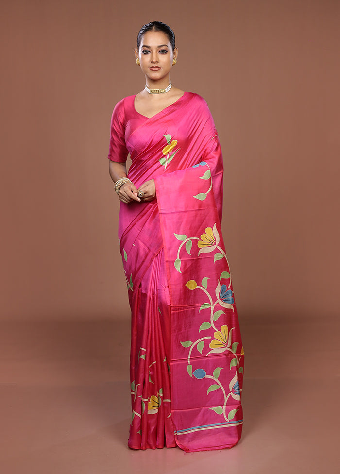 Pink Printed Pure Silk Saree Without Blouse Piece