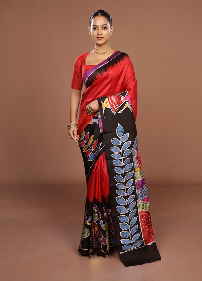 Black Printed Pure Silk Saree Without Blouse Piece
