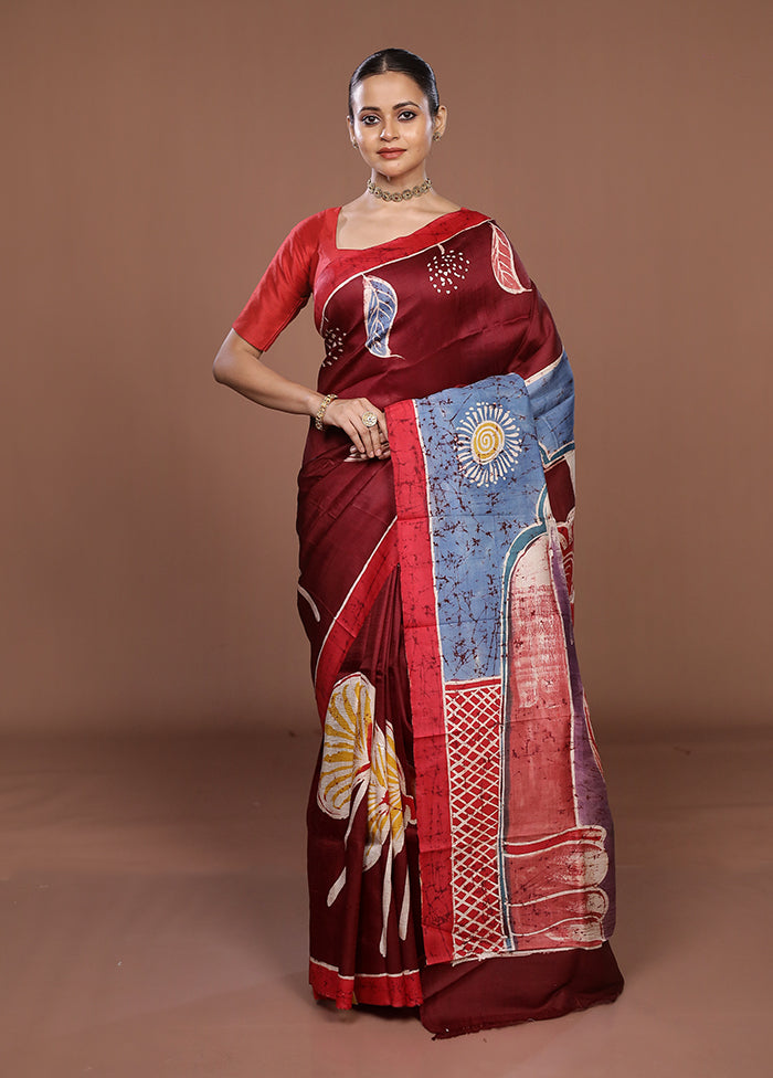 Purple Printed Pure Silk Saree Without Blouse Piece