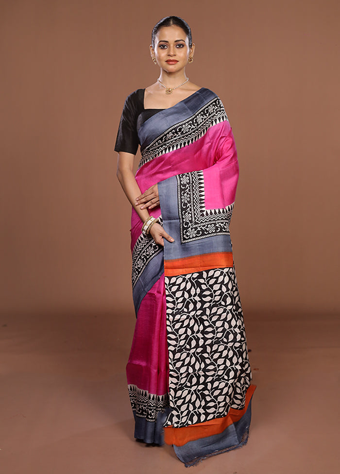 Pink Printed Pure Silk Saree Without Blouse Piece