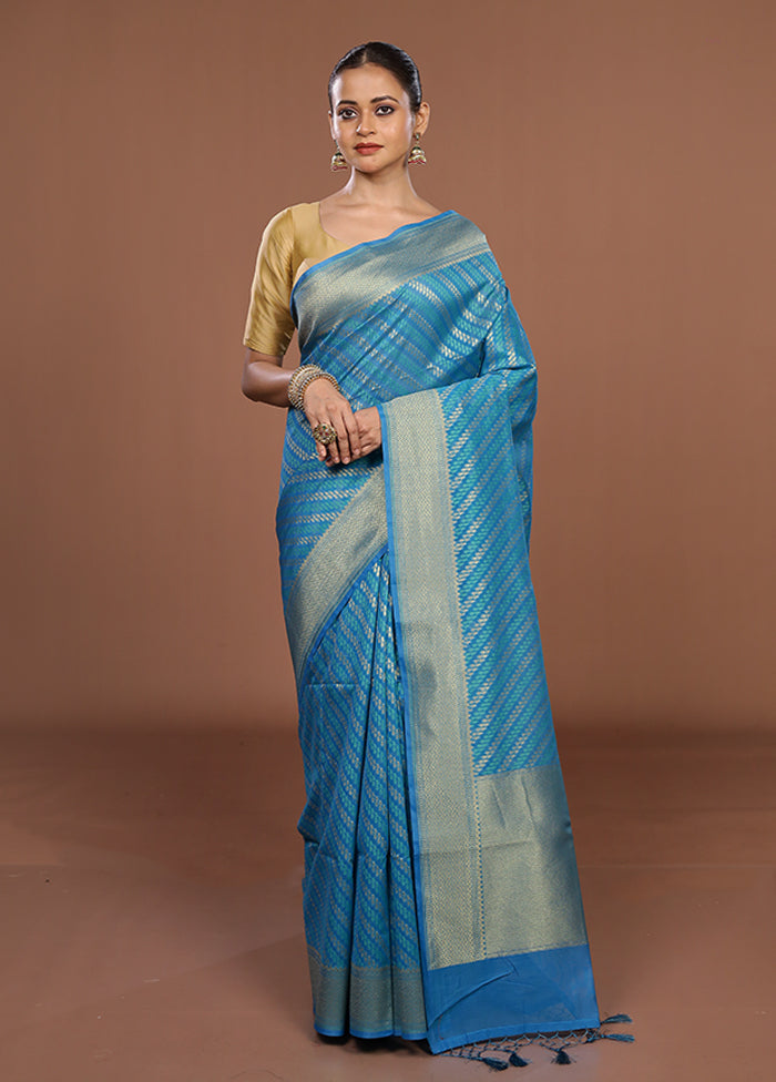 Blue Kora Silk Saree With Blouse Piece