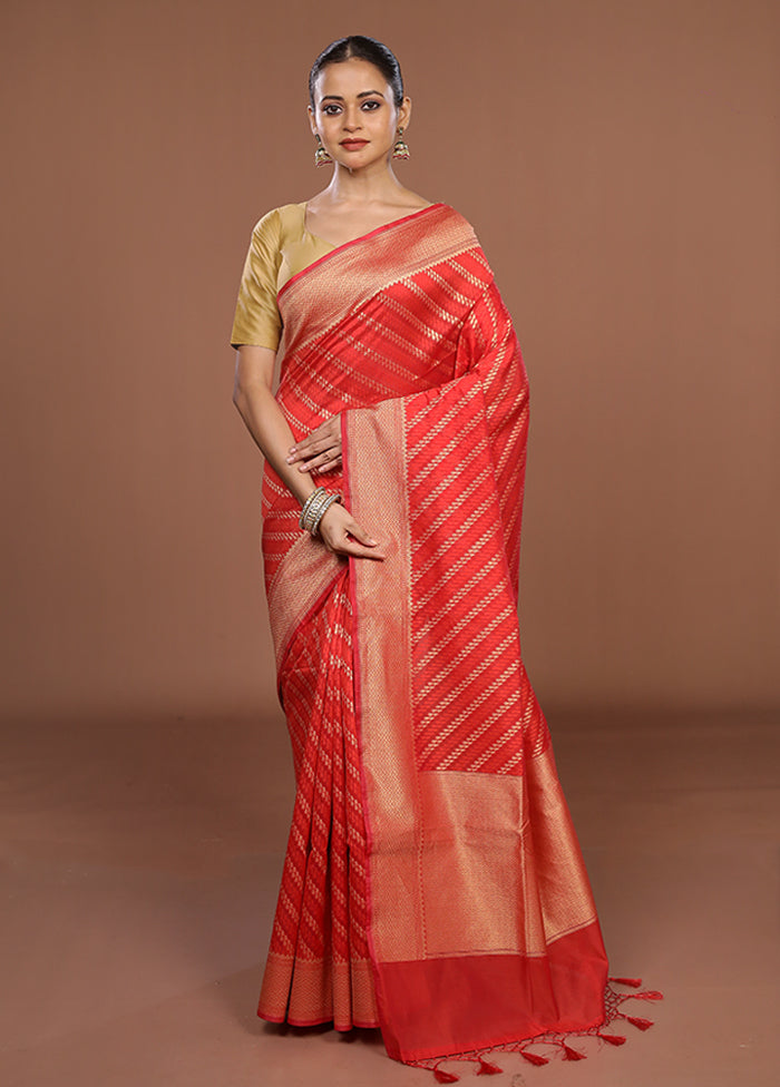 Red Kora Silk Saree With Blouse Piece