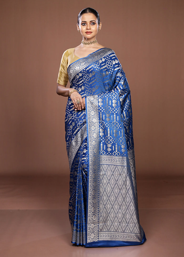 Blue Dupion Silk Saree With Blouse Piece