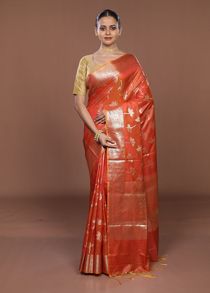 Red Dupion Silk Saree With Blouse Piece