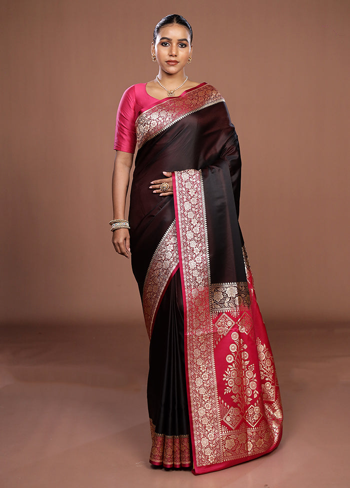 Maroon Banarasi Silk Saree With Blouse Piece