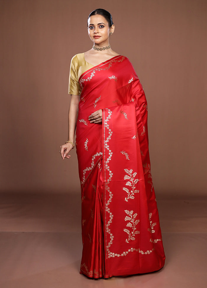 Pink Banarasi Silk Saree With Blouse Piece