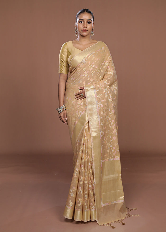 Cream Kora Silk Saree With Blouse Piece