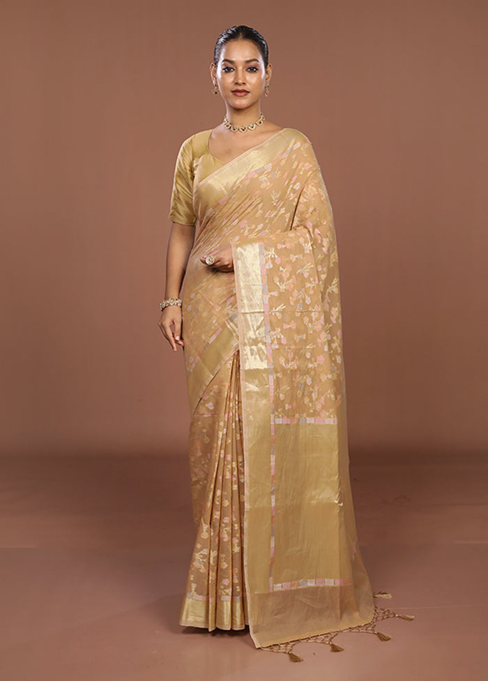 Cream Kora Silk Saree With Blouse Piece