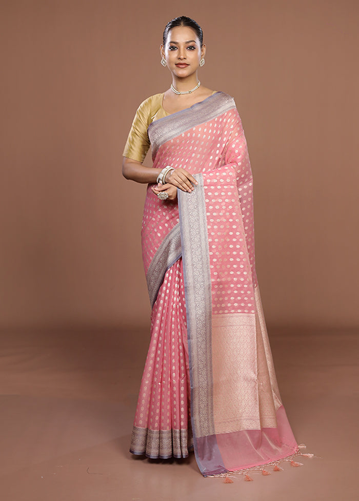 Pink Kora Silk Saree With Blouse Piece