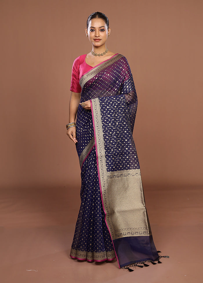 Blue Kora Silk Saree With Blouse Piece