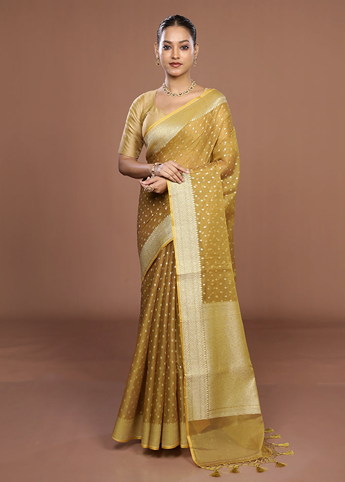 Yellow Kora Silk Saree With Blouse Piece