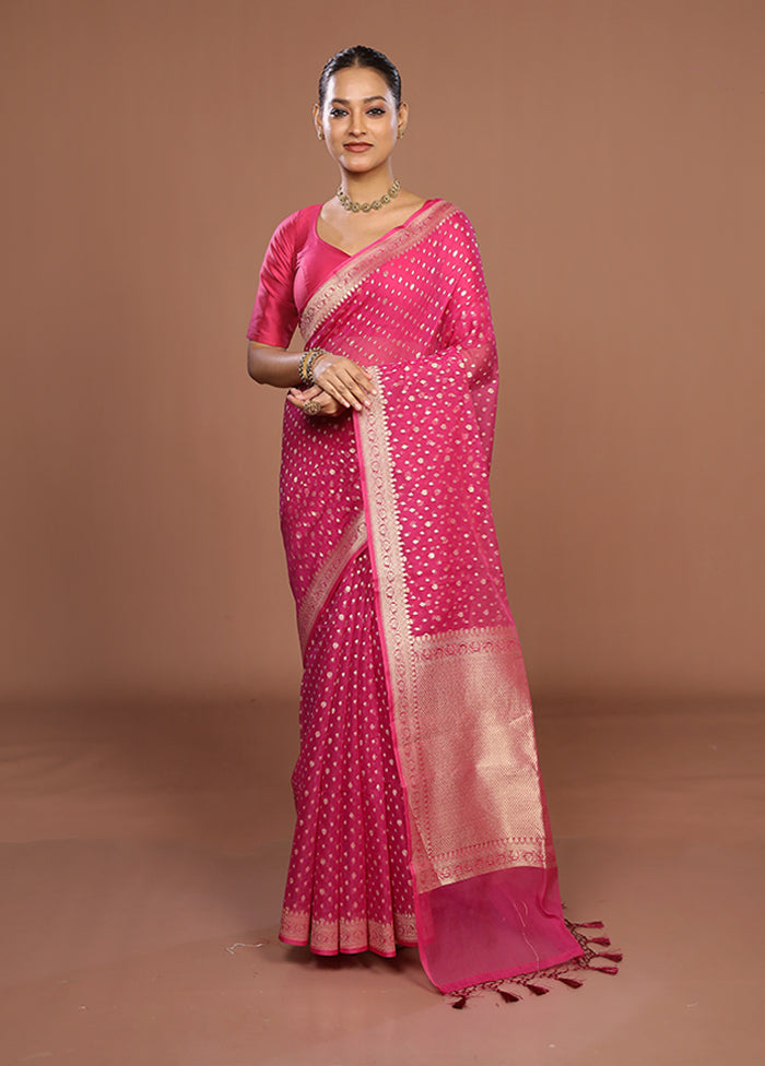 Pink Kora Silk Saree With Blouse Piece