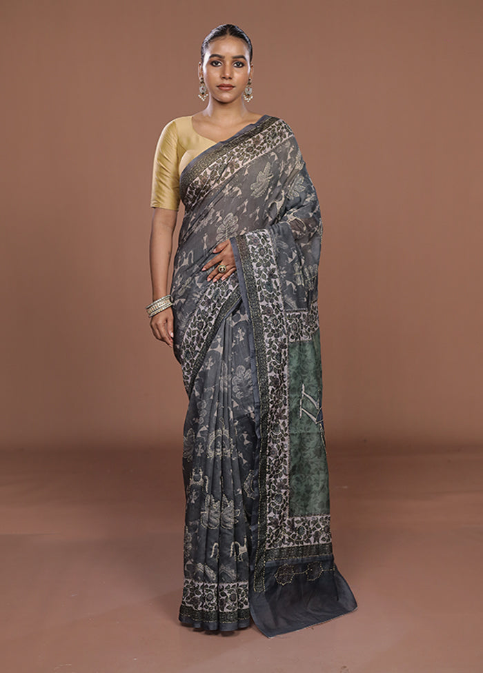 Green Cotton Saree With Blouse Piece