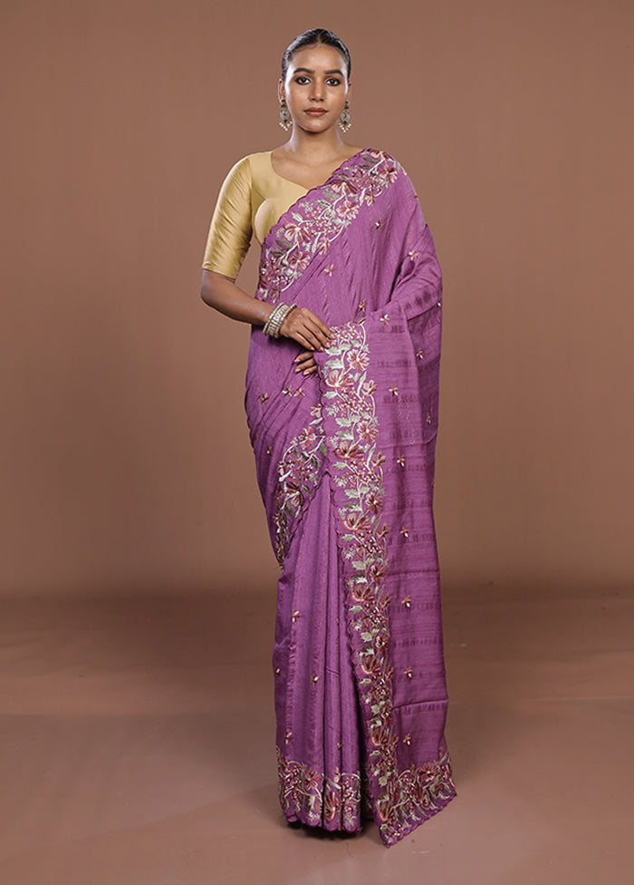 Purple Tussar Silk Saree With Blouse Piece
