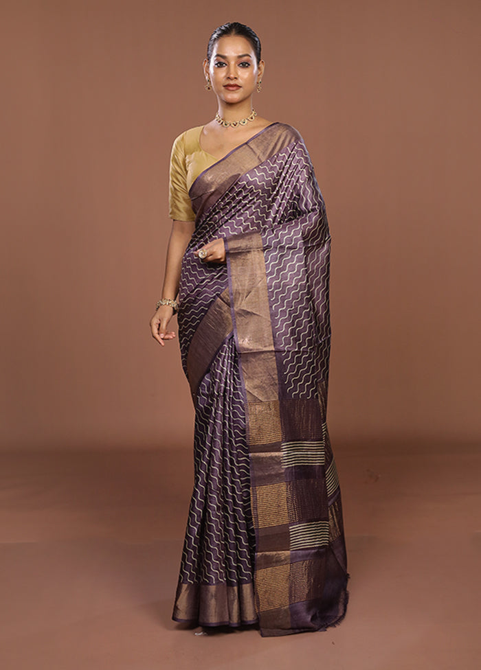 Purple Tussar Silk Saree With Blouse Piece