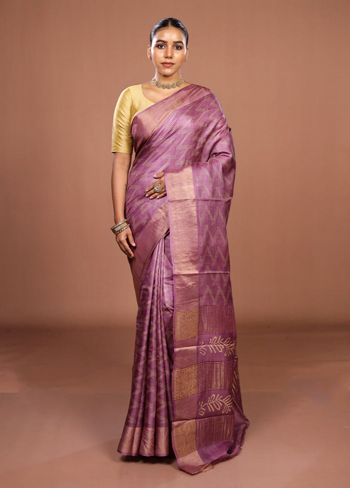 Purple Tussar Silk Saree With Blouse Piece