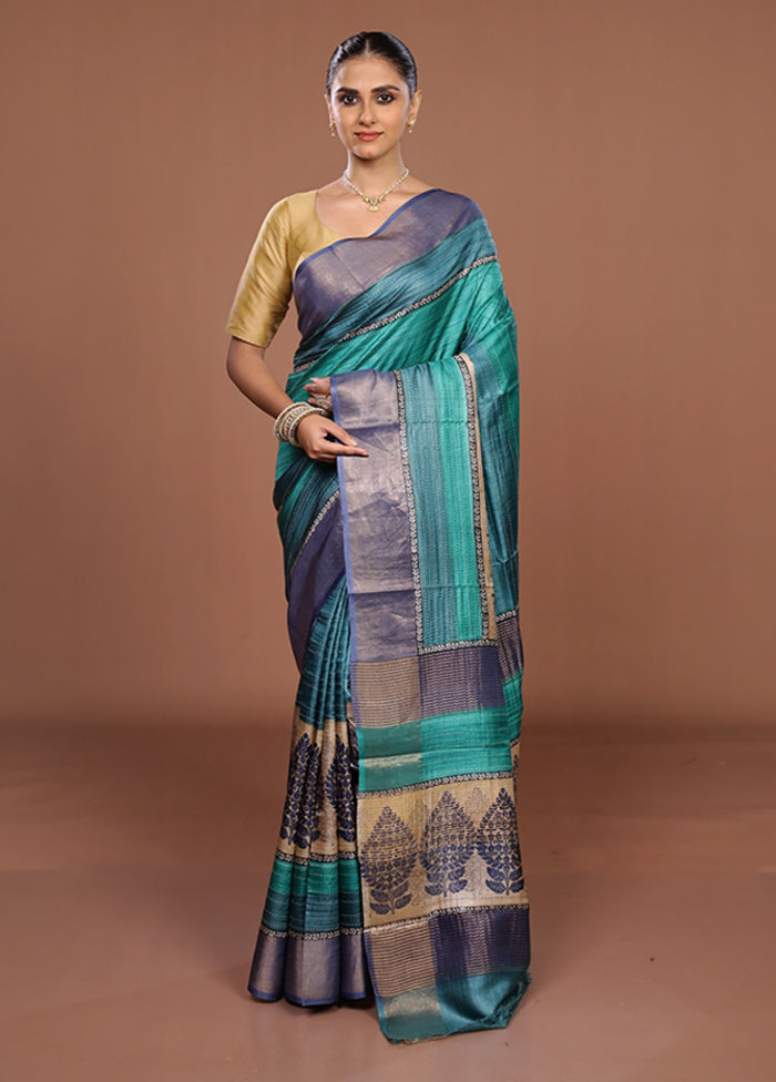 Cream Handloom Tussar Pure Silk Saree With Blouse Piece