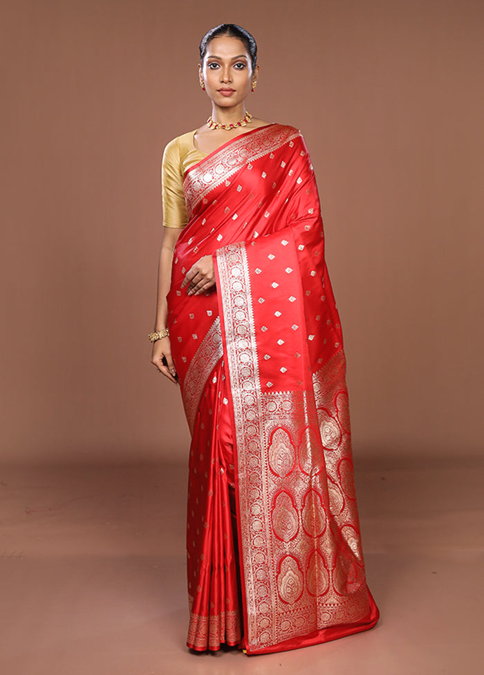 Red Banarasi Silk Saree With Blouse Piece