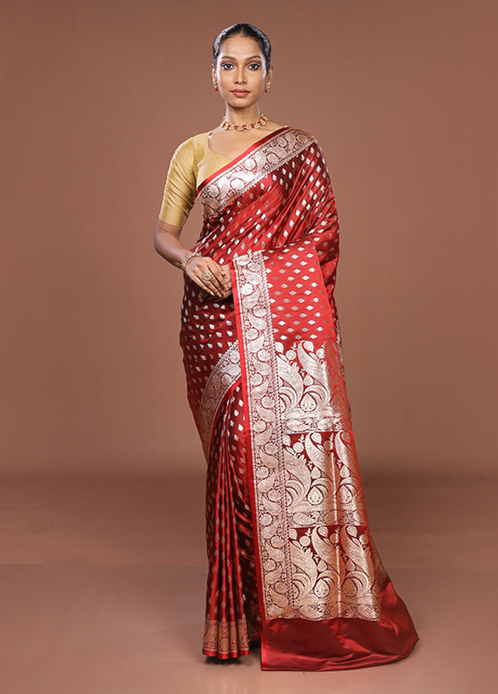 Maroon Banarasi Silk Saree With Blouse Piece