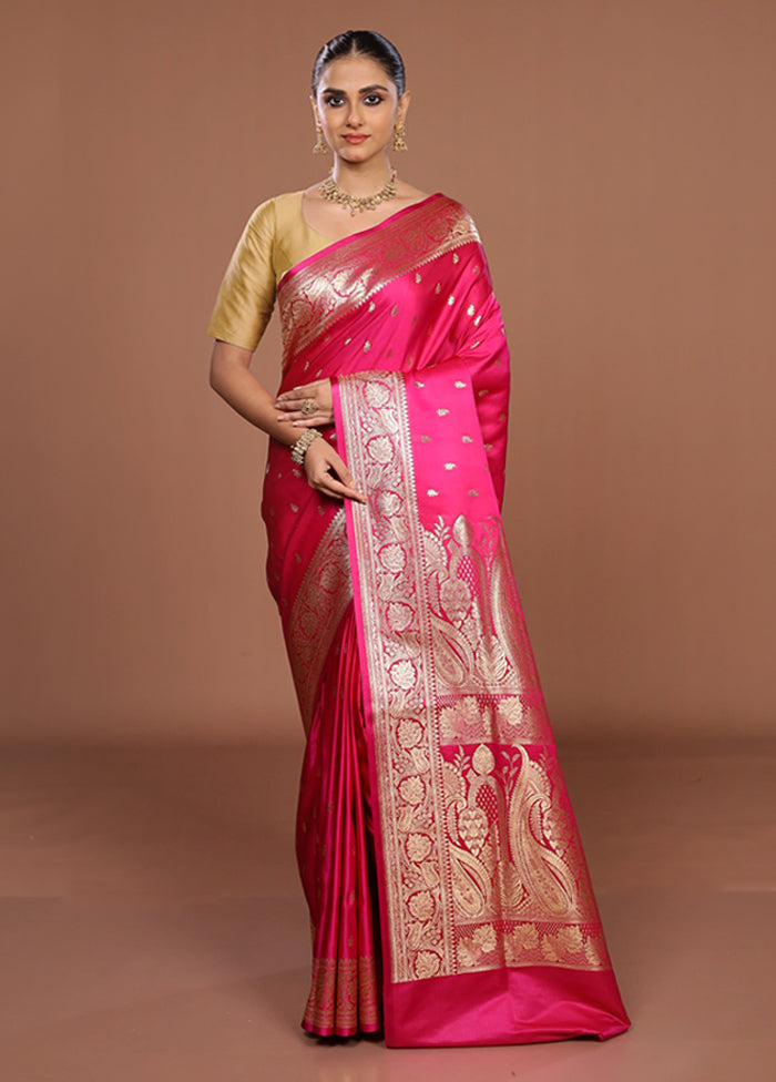 Pink Banarasi Silk Saree With Blouse Piece