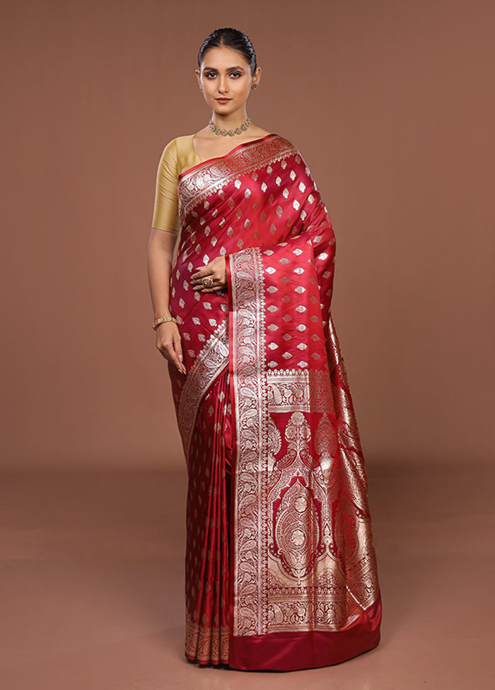 Maroon Banarasi Silk Saree With Blouse Piece