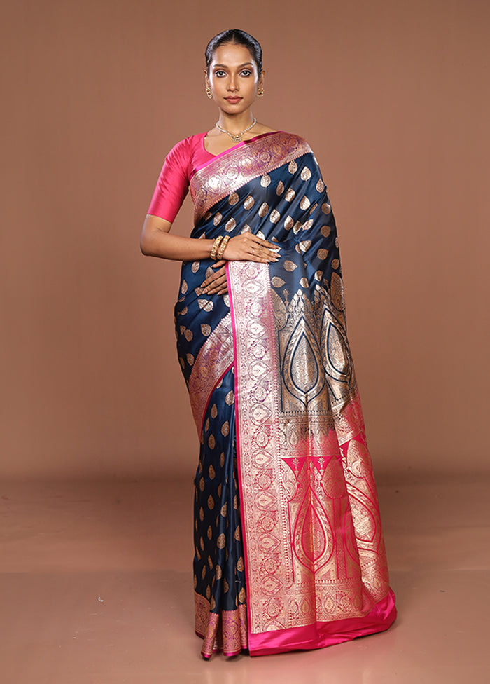 Blue Banarasi Silk Saree With Blouse Piece
