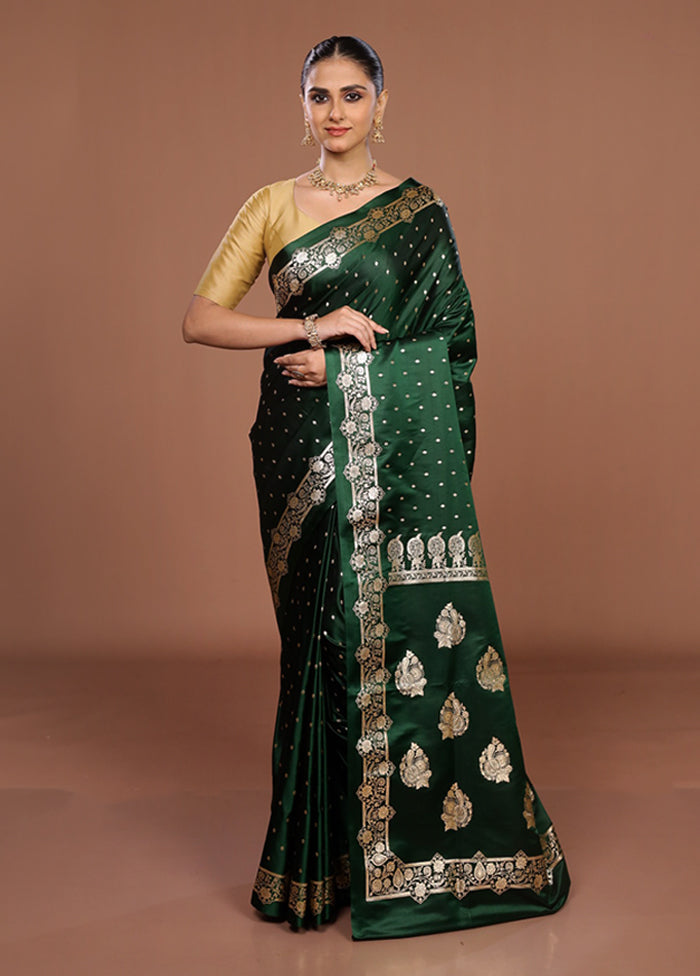 Green Banarasi Silk Saree With Blouse Piece