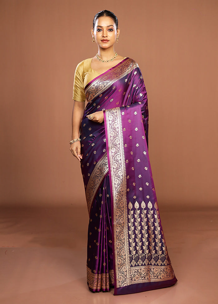 Purple Banarasi Silk Saree With Blouse Piece