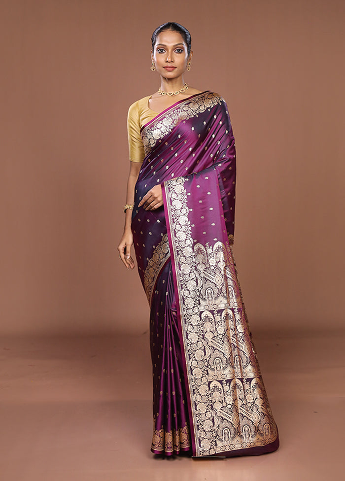 Purple Banarasi Silk Saree With Blouse Piece