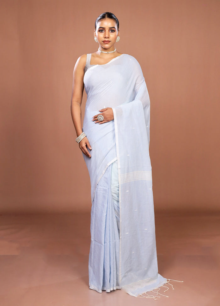 Blue Matka Silk Saree With Blouse Piece