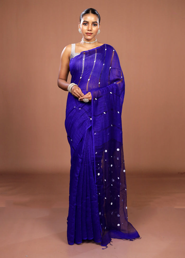 Blue Matka Silk Saree With Blouse Piece