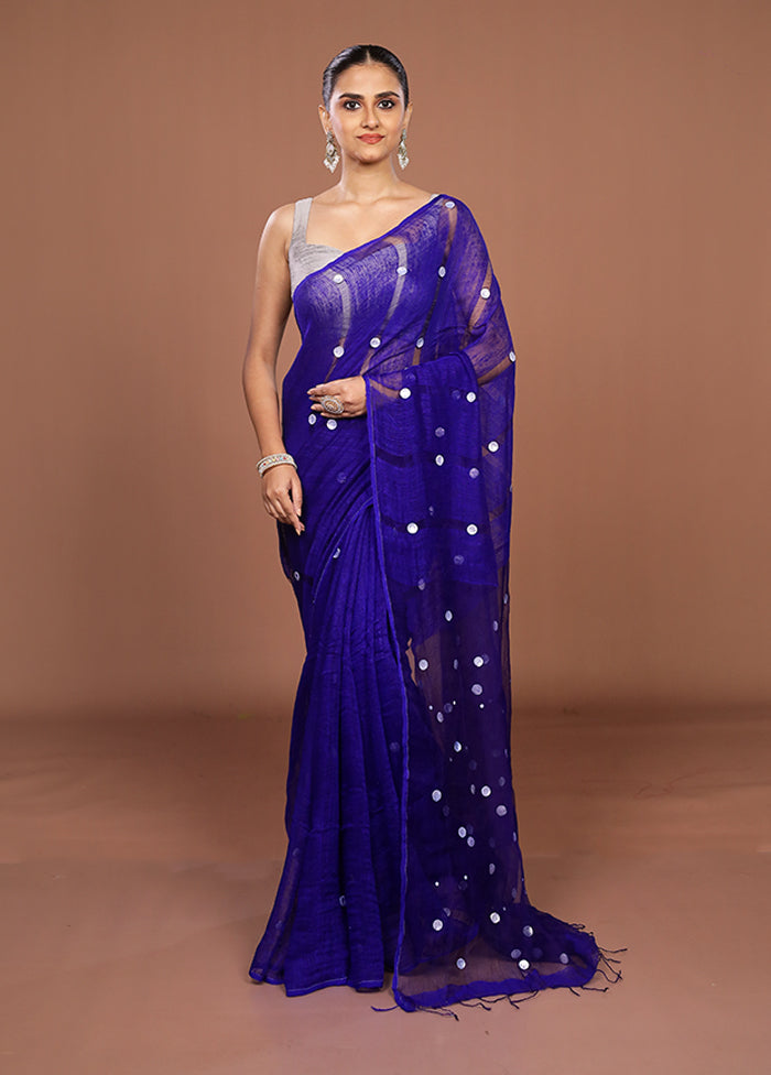 Blue Matka Silk Saree With Blouse Piece