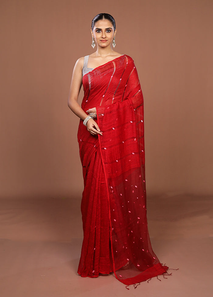 Red Matka Silk Saree With Blouse Piece