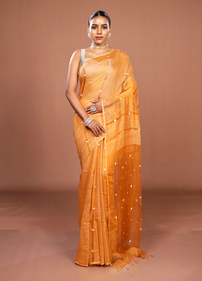 Yellow Matka Silk Saree With Blouse Piece