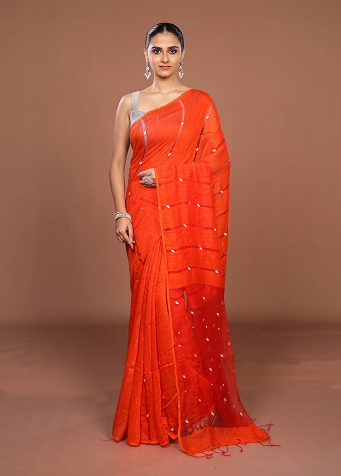 Rust Matka Silk Saree With Blouse Piece