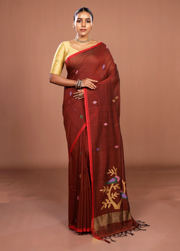 Maroon Matka Silk Saree With Blouse Piece