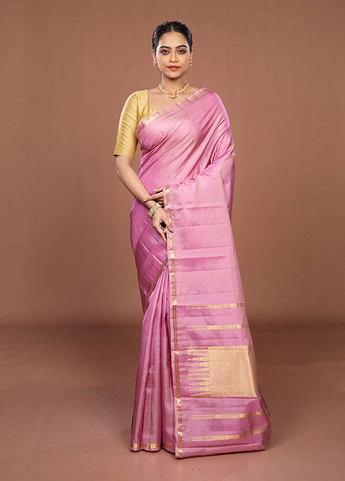 Purple Handloom Kanjivaram Pure Silk Saree With Blouse Piece