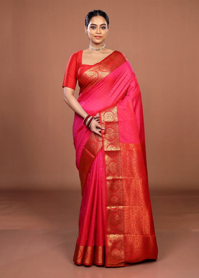Pink Kanjivaram Silk Saree With Blouse Piece