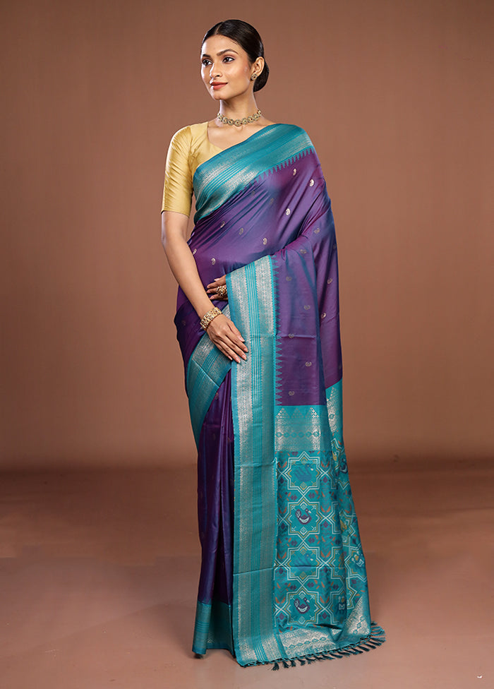 Purple Dupion Silk Saree With Blouse Piece