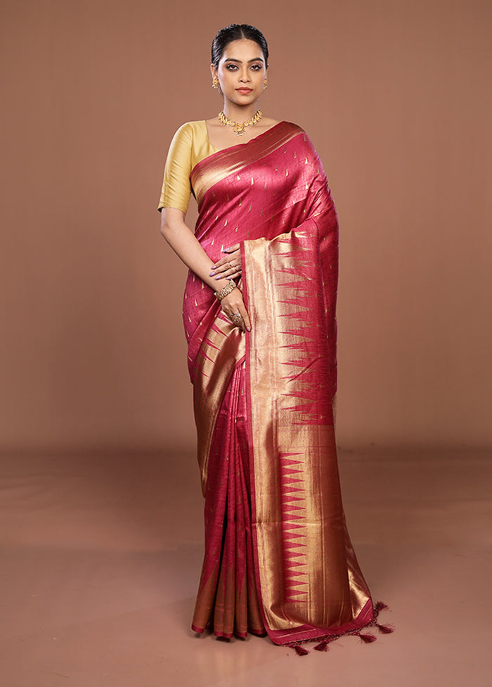 Pink Dupion Silk Saree With Blouse Piece
